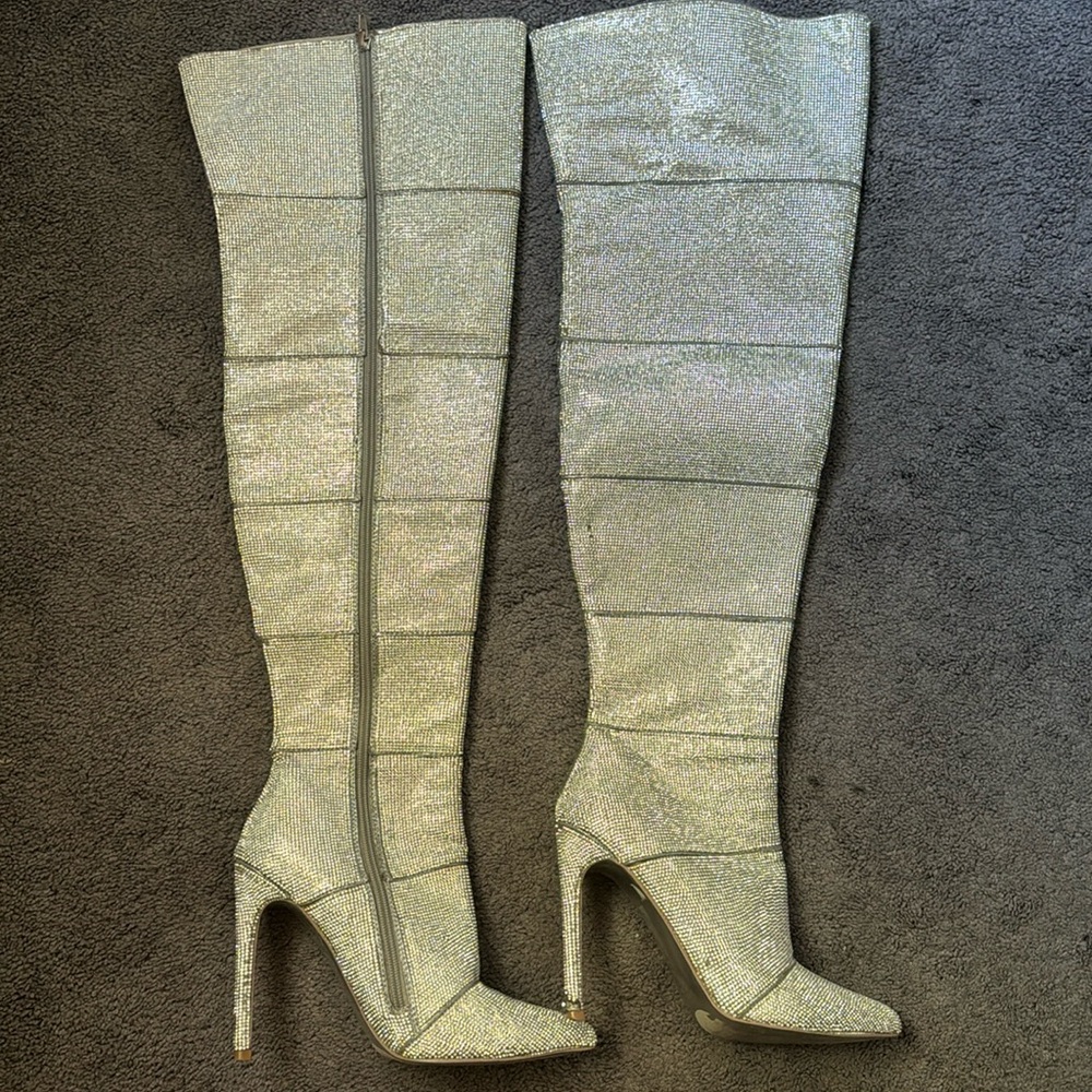 Steve Madden Silver Diamond Thigh High Boots